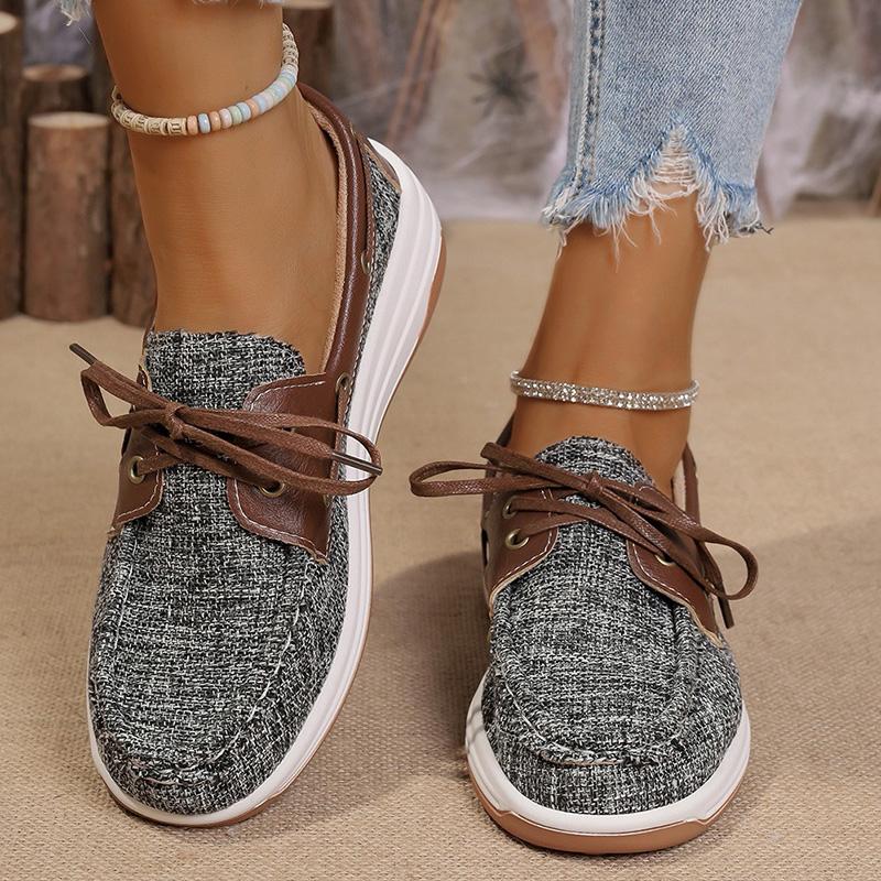 Fashion Women's Vintage Lace Up Platform Loafers Brown PU Leather Casual Shoes Woman Lightweight Comfortable Low Top Sneakers Plus Size