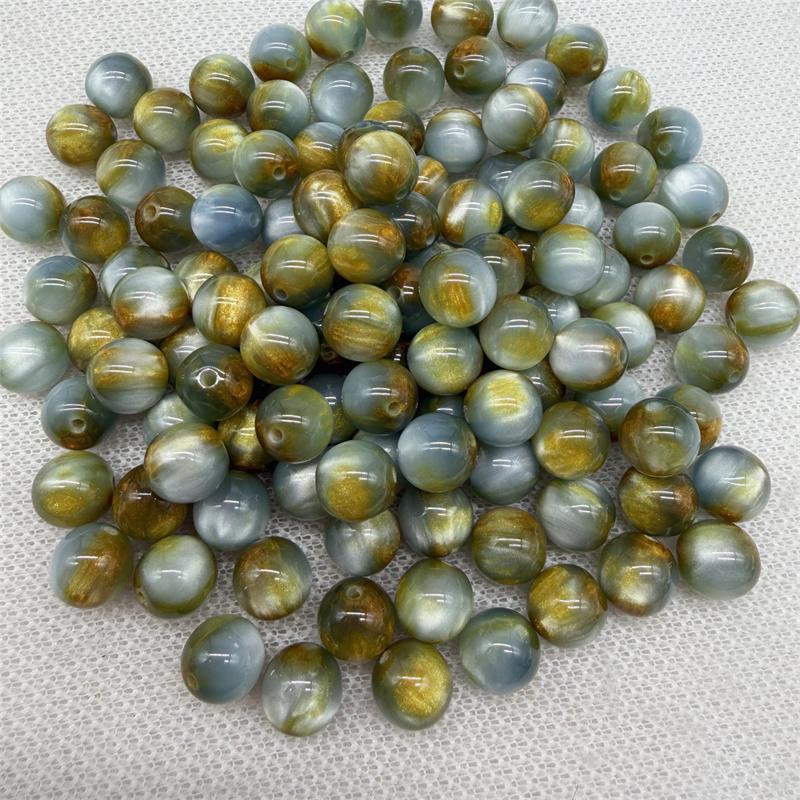 20pcs 10mm Flowing Light Dyeing Gilded Resin Beads Imitation Cat Eye Beads DIY Bracelet Beads Phone Chain Decoration
