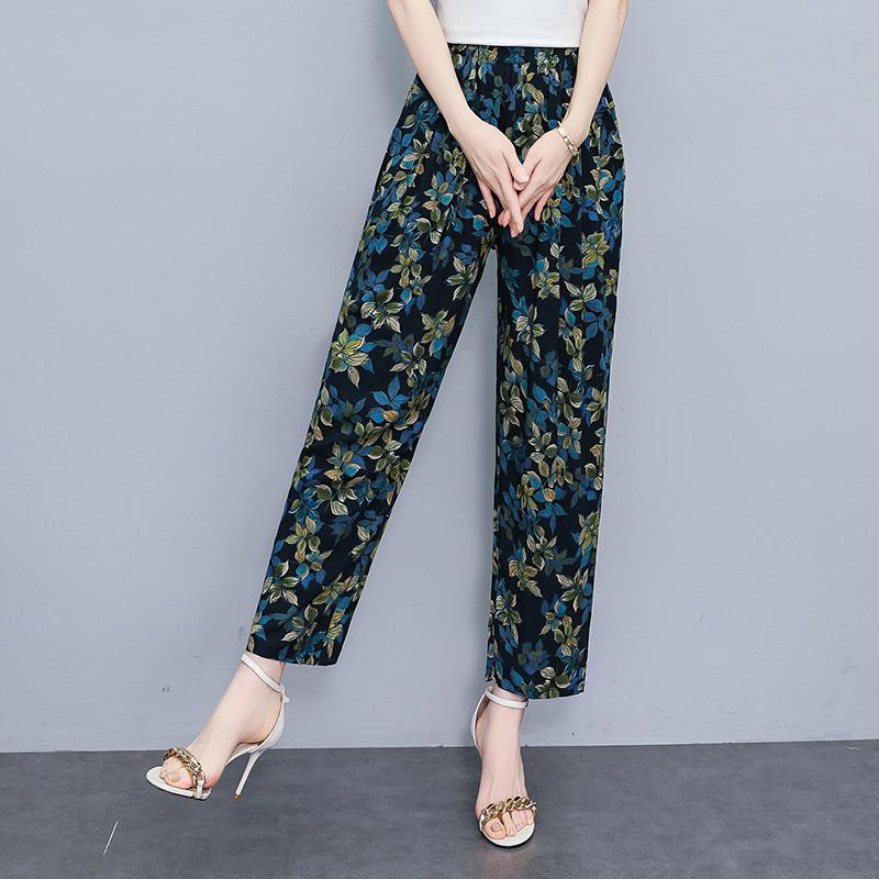 Pantalons pour femmes taille haute grande taille, pantalons amples vintage d'été, taille élastique, vêtements pour femmes d'âge moyen