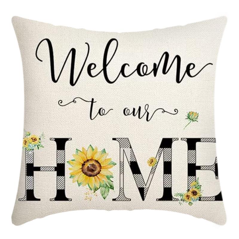 Printed Sunflower Nordic Fresh Home Cotton and Linen Pastoral Style Pillow Living Room Sofa B&B Bay Window Large Cushion Cover