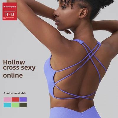 Colete de Yoga Walton Fitness com Bojo Peitoral à Prova de Choque e Alças Finas Cruzadas nas Costas Sutiã Esportivo