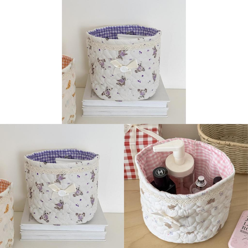 Bear Print Cotton Storage Basket With Foldable Design For Office And Desk Organization