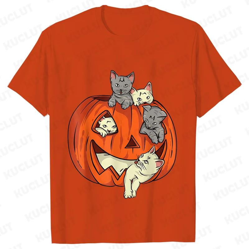 Fashion Halloween Party Tee Shirt Women Clothing Harajuku Designer Cat Pumpkin Halloween Graphic Y2k Tops Short Sleeve Tshirt