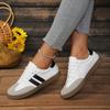Women's Spring Flat Lightweight Color-Blocked Retro Casual Sports Board Shoes, Training Style White Footwear.