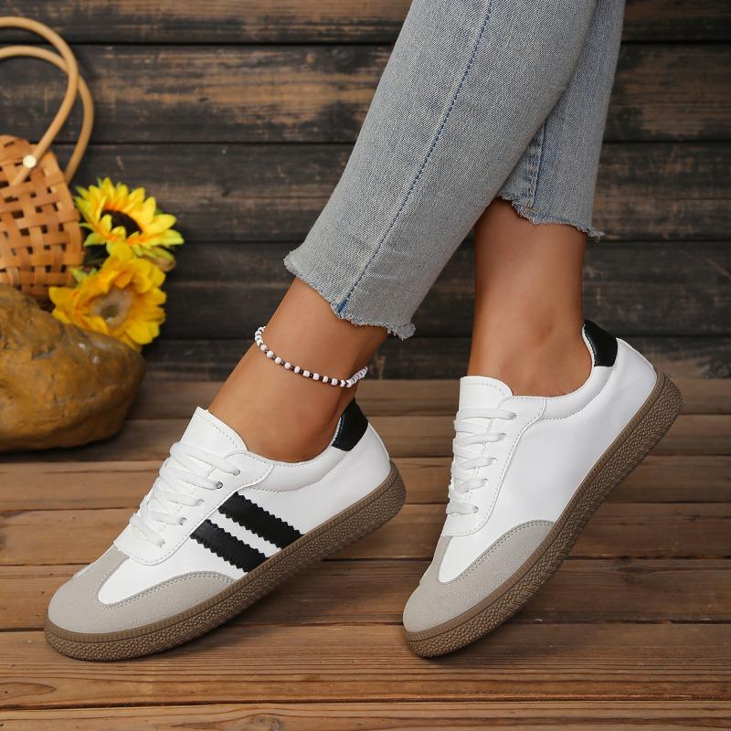 Women's Spring Flat Lightweight Color-Blocked Retro Casual Sports Board Shoes, Training Style White Footwear.