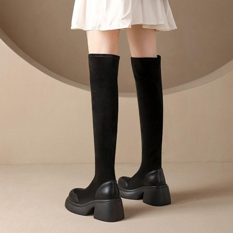 Casual dating both elastic boots over the knee thick heel sleeve splicing upper autumn and winter trend women's shoes