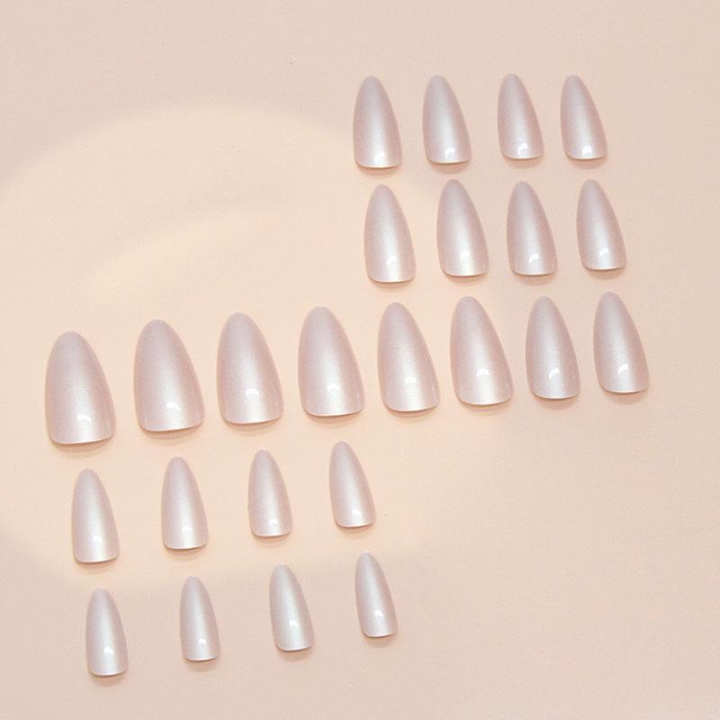 24-Piece Silver Aurora False Nails - Solid Color, Removable, Wearable Nail Art Set