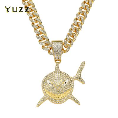 New Arrived Hip Hop Shark Pendant Necklace With 13mm Iced Out Rhinestone Miami Cuban Chain Necklaces Fashion Party Jewelry Gifts