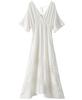 Elegant French Fashion V-Neck Lace Dress: Sexy, Waist-Cinching, Slim-Fit, Ruffled Long Skirt