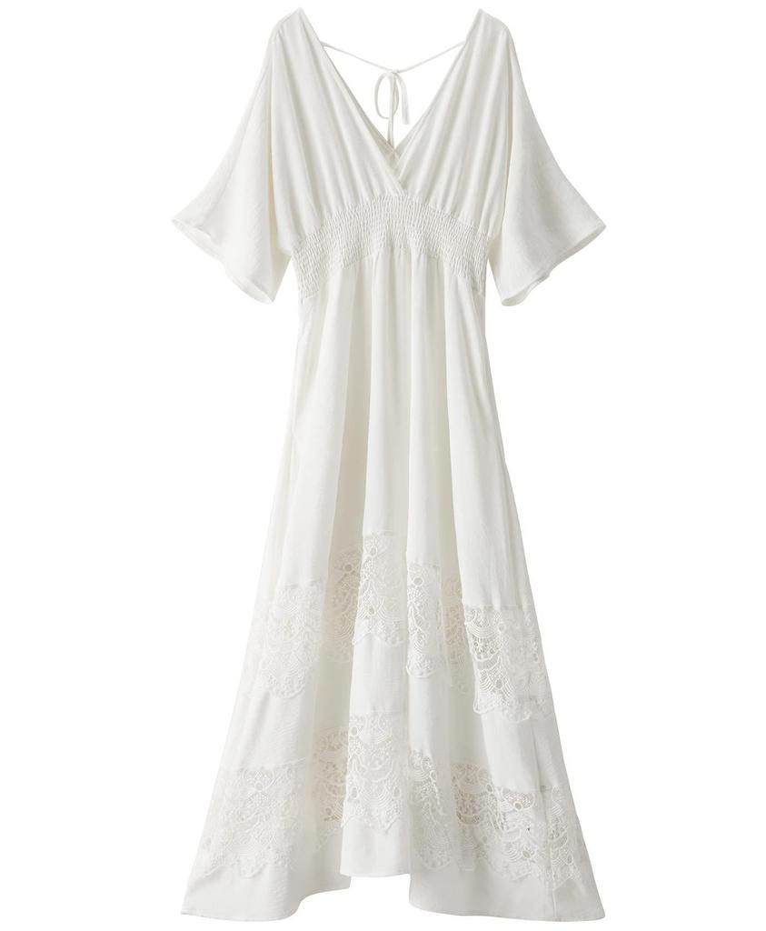 Elegant French Fashion V-Neck Lace Dress: Sexy, Waist-Cinching, Slim-Fit, Ruffled Long Skirt