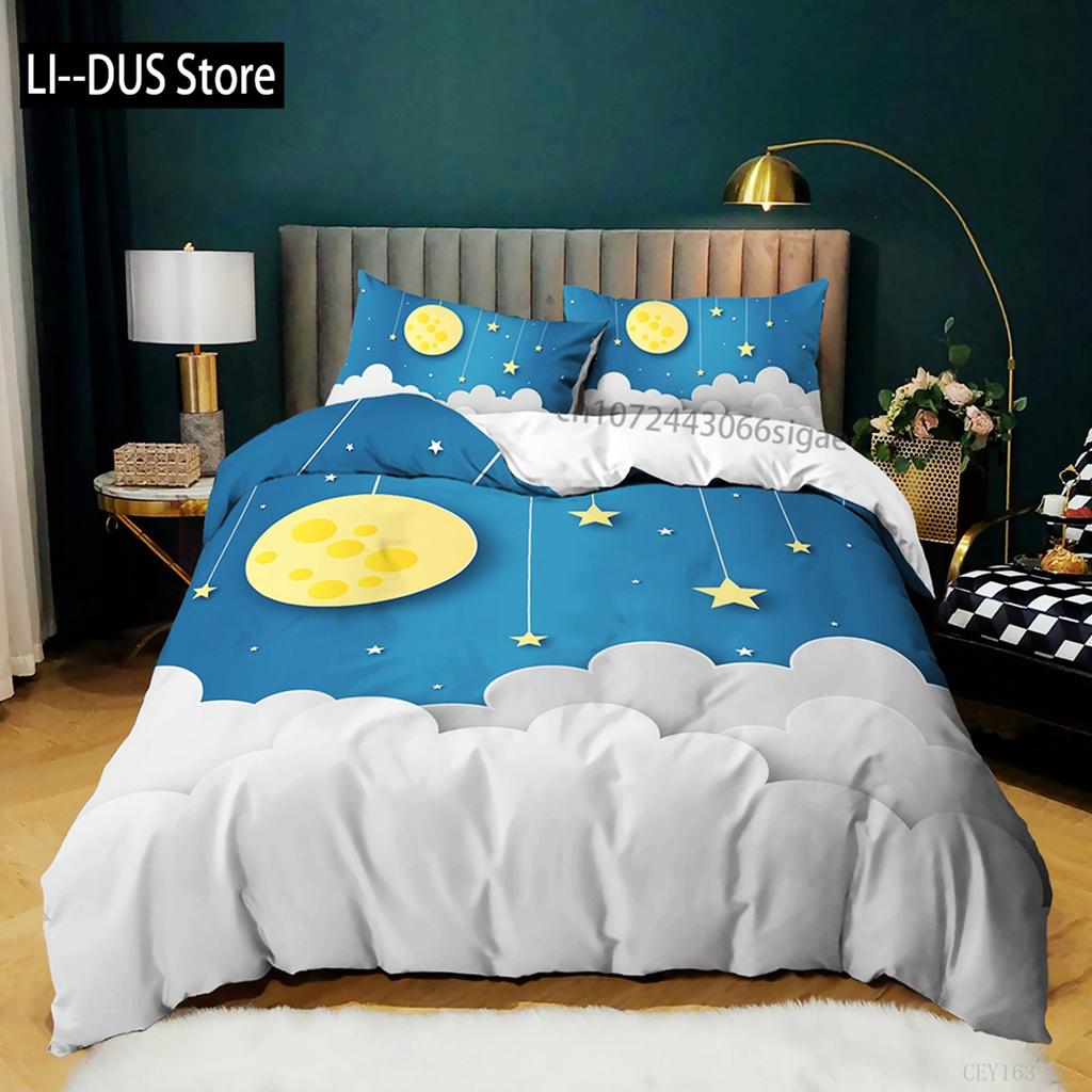 Sky Duvet Cover Set Queen Polyester Blue Sky White Clouds Sun Print Bedding Set For Girl Teen Lovely Children Bedroom Collection