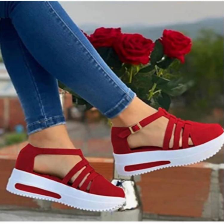 New European and American casual slope heel round head hollow single shoes
