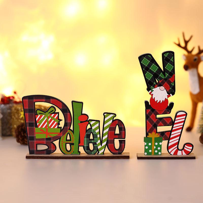 Christmas Festive DIY Wooden Colored Letters Faceless Santa Display Stand Ornament