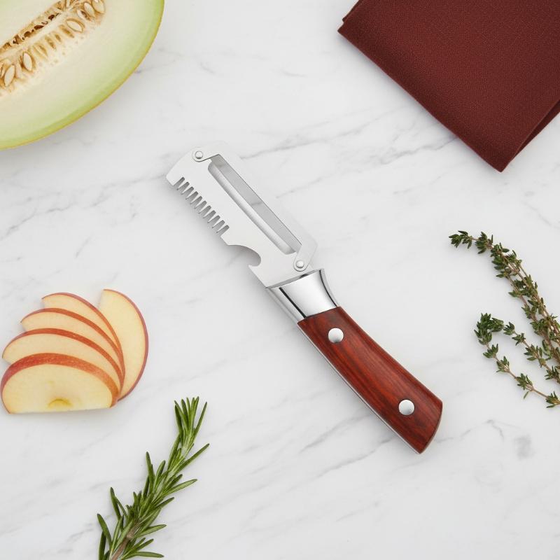 3 in 1 Peeling Knife Vegetable Peeler with Serrated Edge Ergonomic Handle and Bottle Opener for Food Prep