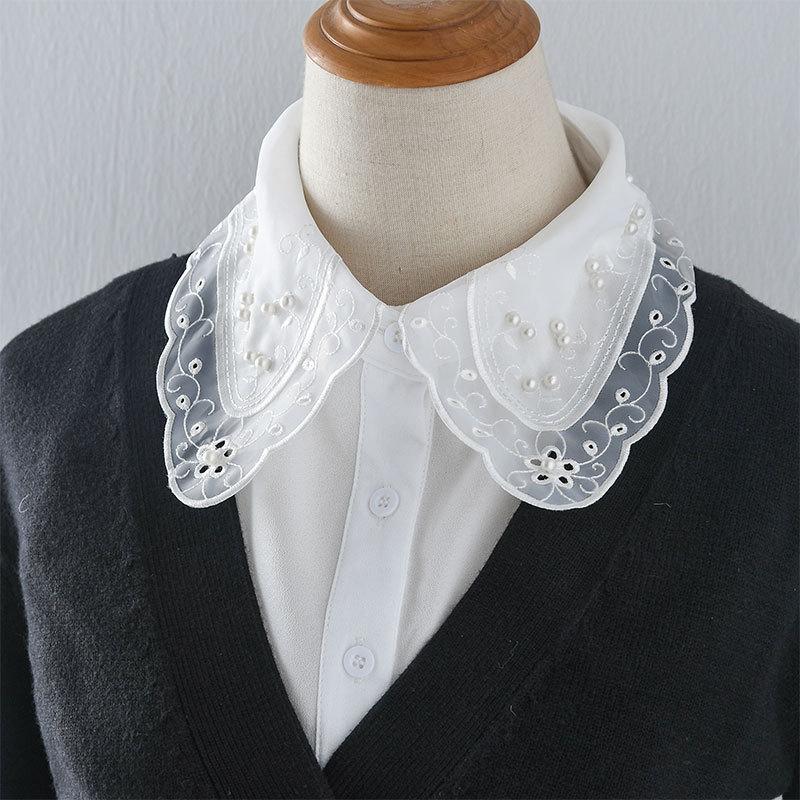 Fake Collar for Women Handmade Beads Floral Embriodery Removable Half Shirt Detachable Collars False Collars Clothing Fuax Cols