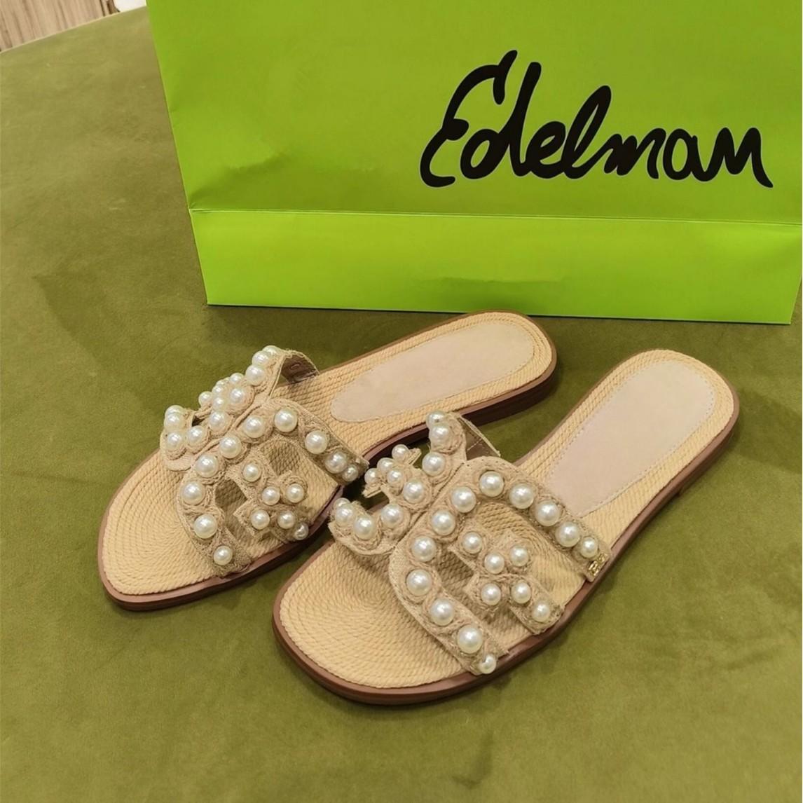 

Sheepskin version~ French retro style pearl shell straw woven flat-bottomed slippers for women to wear French high-end sandals for women 40