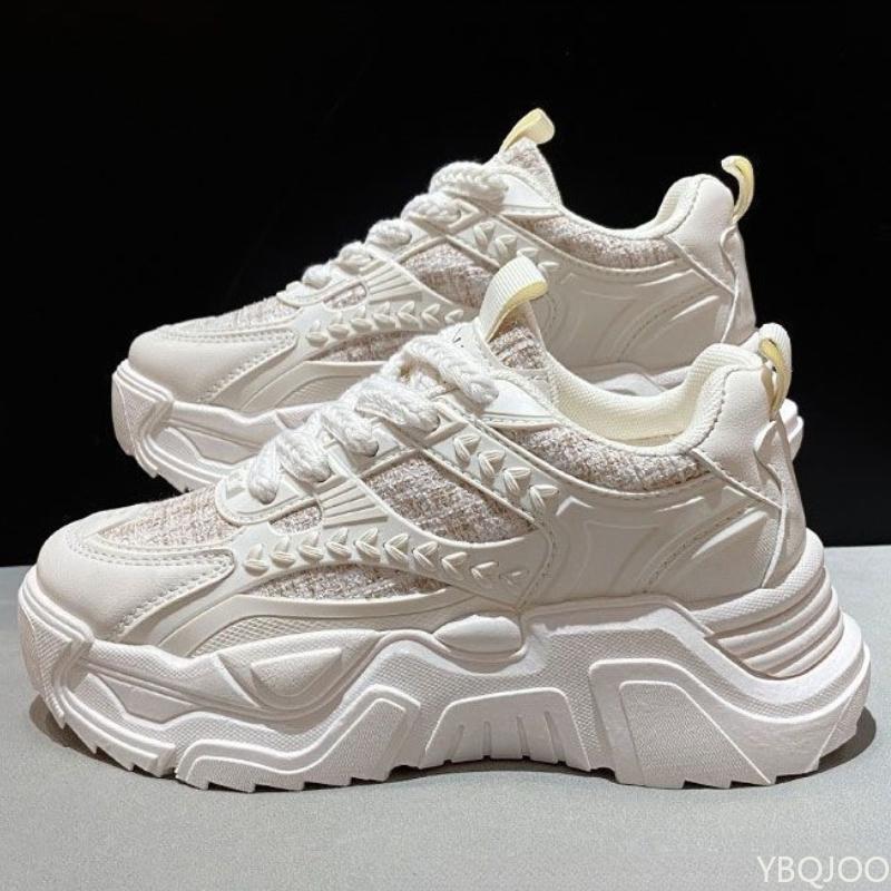 

Женские весенне-осенние новые спортивные туфли на толстой подошве с дышащей сеткой, универсальные повседневные туфли для женщин, увеличивающие рост 36 бежевый