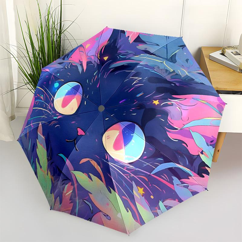 1pc Fantasy Cat Automatic Folding Umbrella - Compact 8-Rib Design, Durable Plastic & Iron, Lightweight for Outdoor Daily Use128