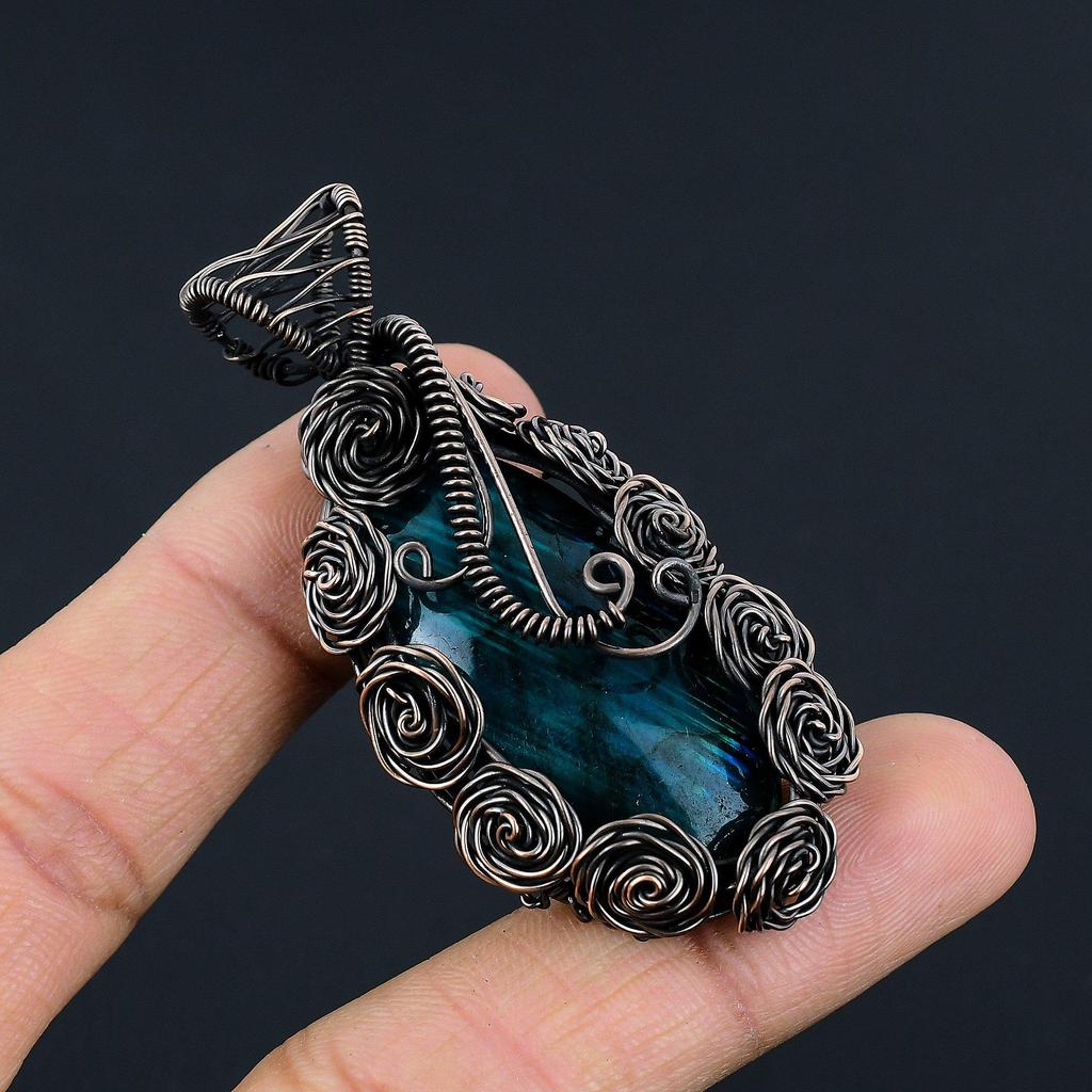 Blue Flash Labradorite Jewelry, 999 Copper Wire Wrapped Pendant, Handmade Gemstone Jewelry, Gifts For Wife Brand New Pendant