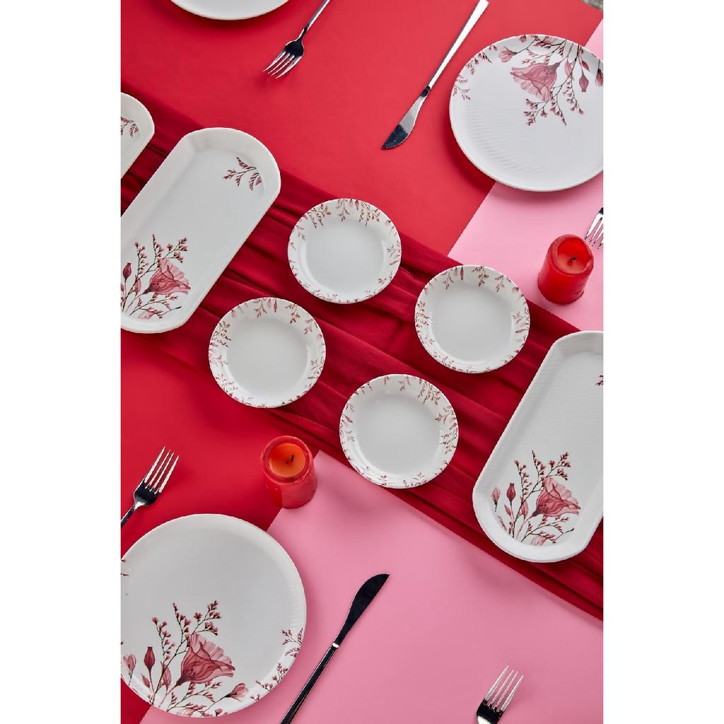 Gera Flower Patterned Luxury Ceramic 16 Piece Square Breakfast Set For 6 Persons