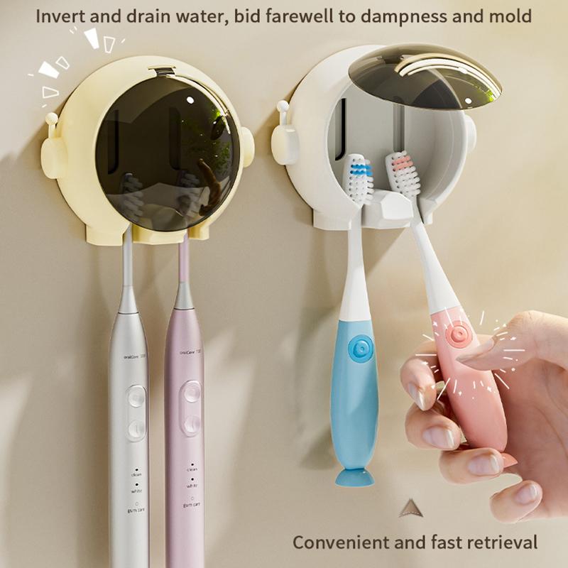 Toothbrush Holder Wall Mounted Toothbrush Holder Rack With Lid Wall Mount Space-Saving Household Organizers For Toothbrushes For