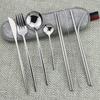 9pcs/Set Travel Cutlery Set Portable Gold Dinnerware Set Stainless Steel Tableware Set With Metal Straw Brush Chopsticks Bag