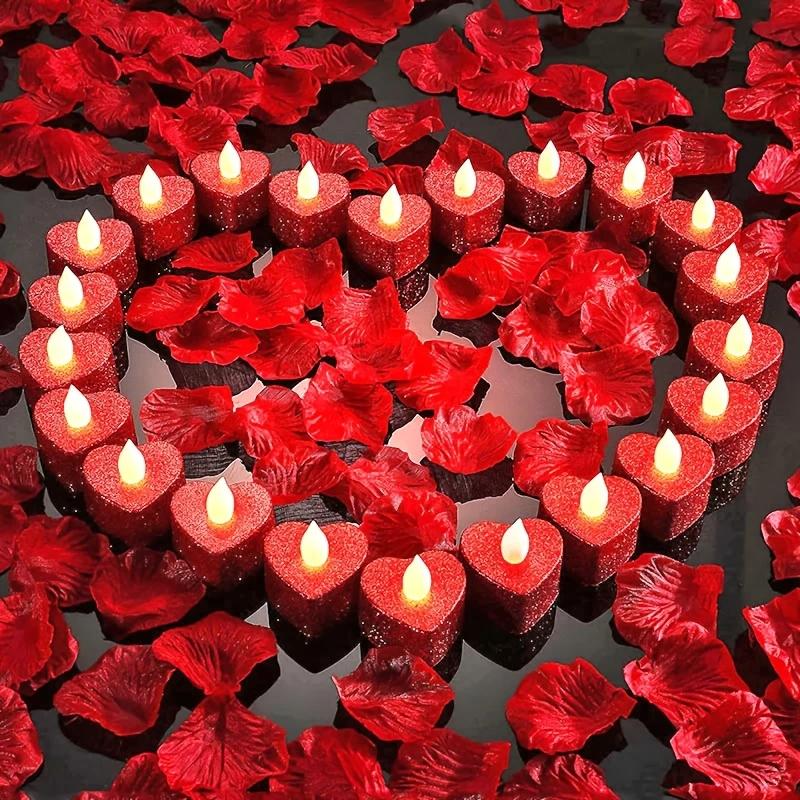 1/6/12/24pcs Heart-Shaped Electronic Candle Lights LED Candles, Heart-Shaped Light Candles Decoration Wedding Decor, Party Decor