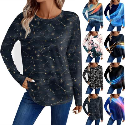 Women's Fashion Casual Long Sleeve Floral Print Round Neck Top