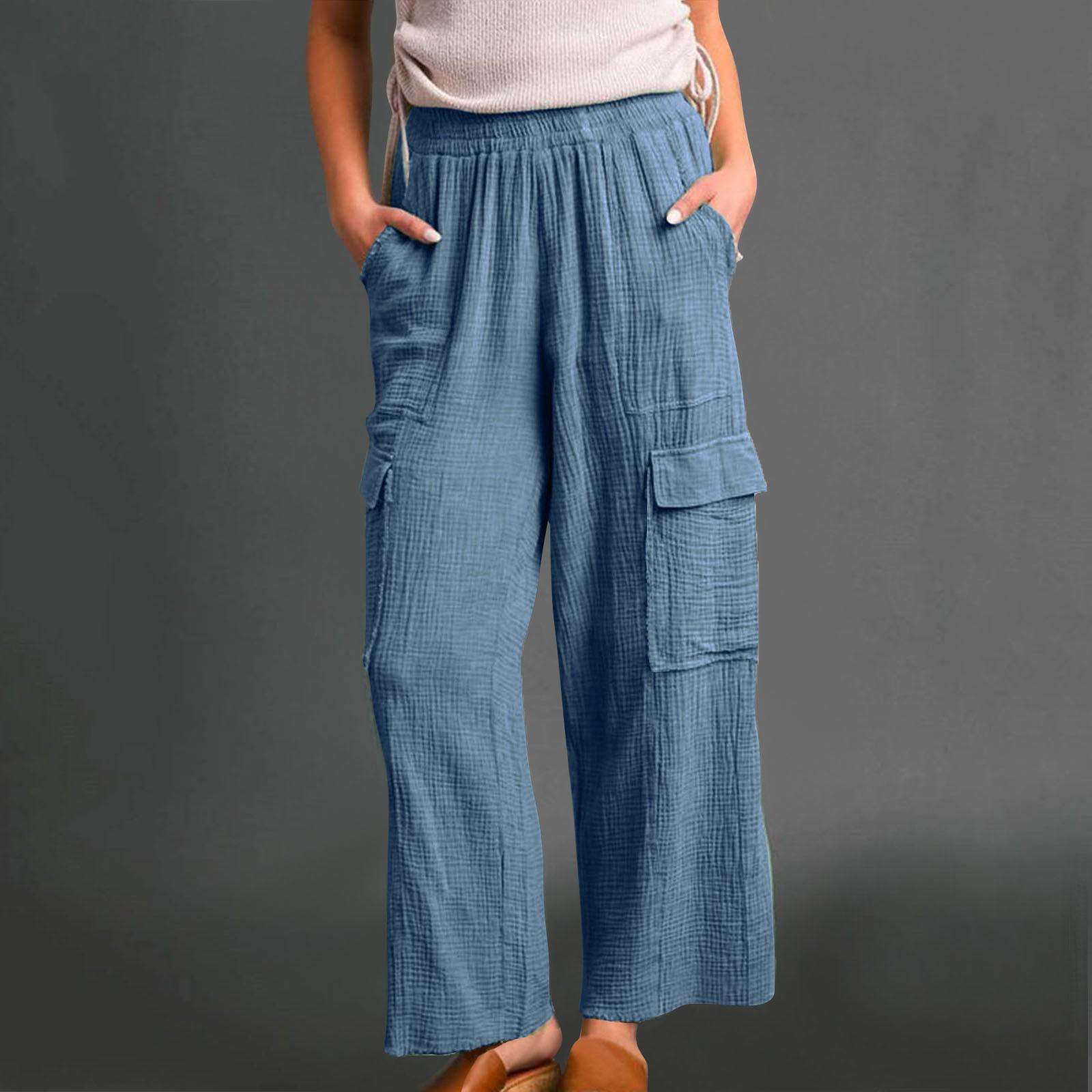 

Женские мешковатые брюки с высокой талией и широкими штанинами, хлопковые льняные брюки-карго, брюки L синий