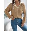 Autumn/Winter New Arrival: Loose-Fit Academic Style Colour-Block V-Neck Cable-Knit Long-Sleeved Cardigan for Women