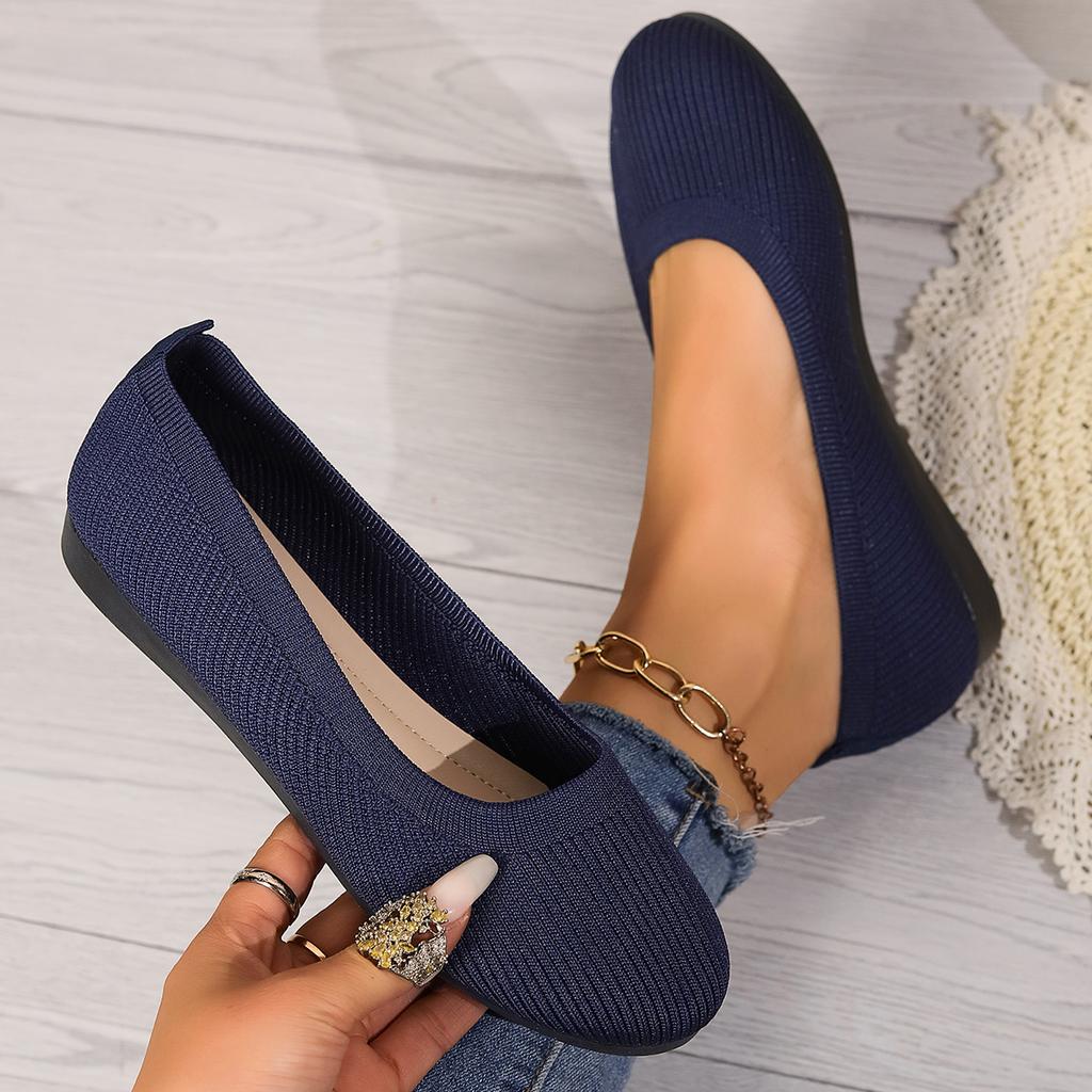 Runde Spitze Damen flache Schuhe Bequeme gestrickte Ballerinas Schuhe Freizeit Slipper Loafer Schuhe Büro Mokassins Übergröße Sneaker Damen