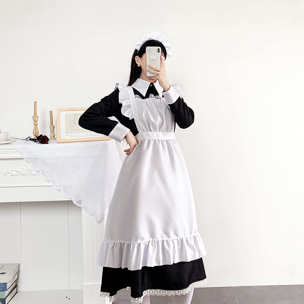 YAISHN Maid Uniform, Long English Style, Gothic Lolita One Piece, Halloween Costume, Women's, Cute Lolita Cosplay, Long Sleeve, Bow Tie, Party, Event