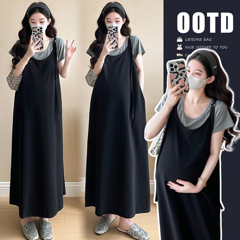 2026 New Summer Maternity Top & Korean Style Loose Casual Overalls Skirt M
