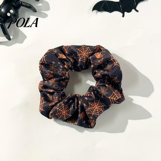 Fluffy Hair Scrunchies Halloween Ties, High Elasticity Scrunchies, Soft Stretchy Bands with Ghost Witch Hat Tie Bat Spider Web Design, Pleated