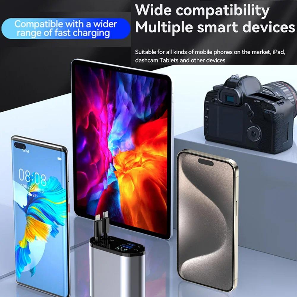 Retractable Car Charger, 4 In 1 Fast Charging Car Charger 120W, Retractable Cable and 2 USB Ports Car Charger Adapter Compatible