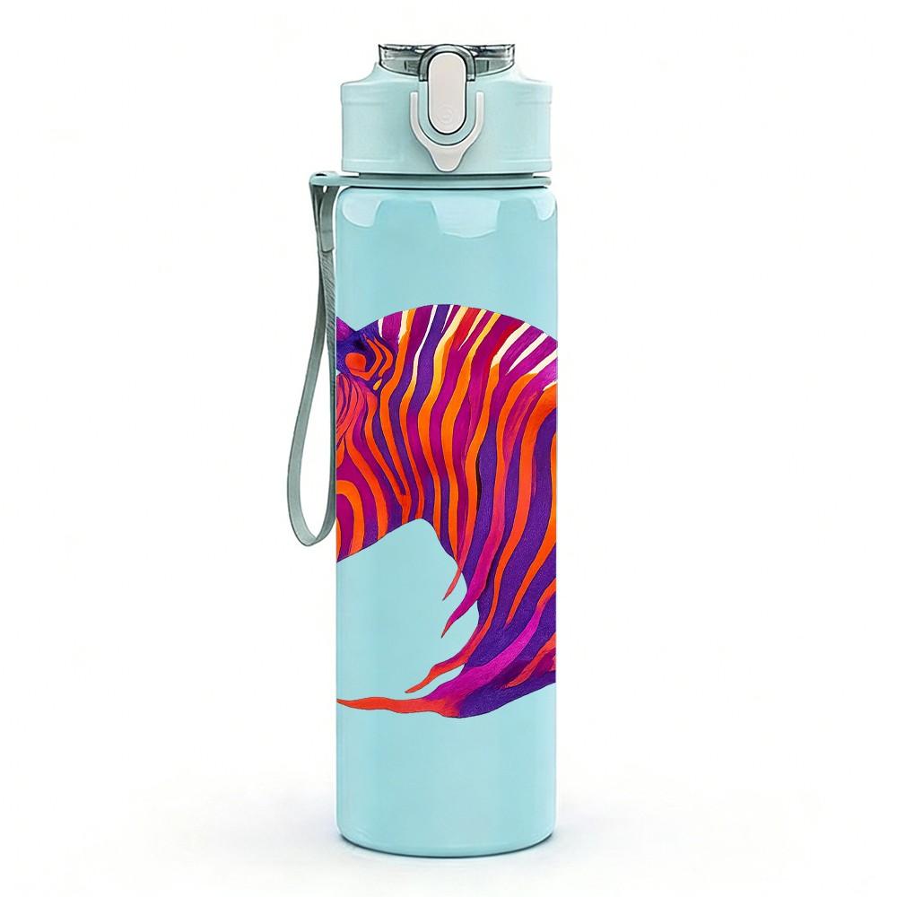 1PC Rainbow Zebra Horse Head Art 750ml Color Plastic Sports Water Bottle Leakproof Flip Straw Lid Suitable for Sports Office Home Use