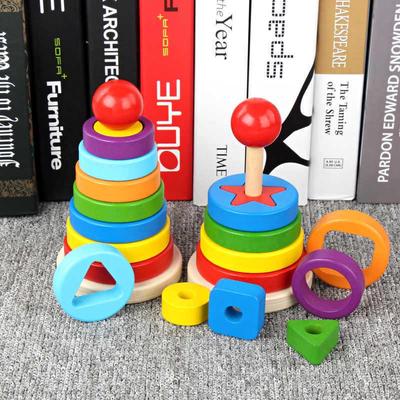 Wooden Rainbow Stacking Tower: Educational Toy for Color and Shape Matching