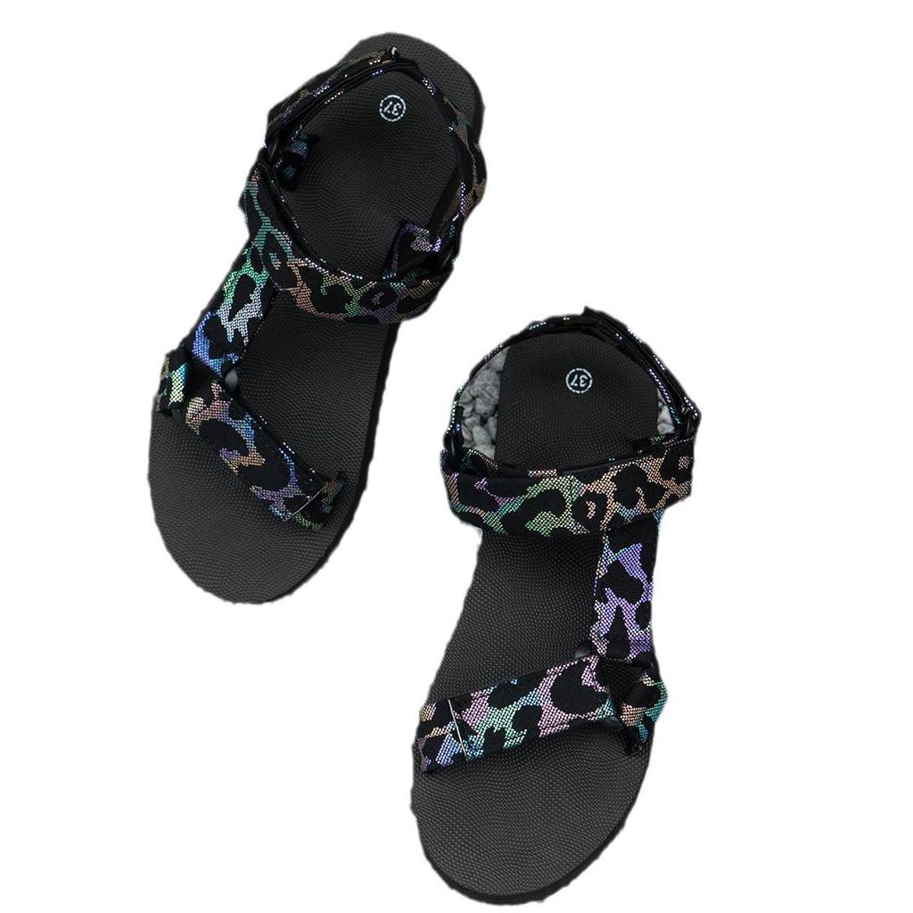 2024 Spring/Summer Plus Size Lightweight Leopard Print Women's Roman Sandals: Casual, Comfortable, Versatile, Flat Outdoor Footwear