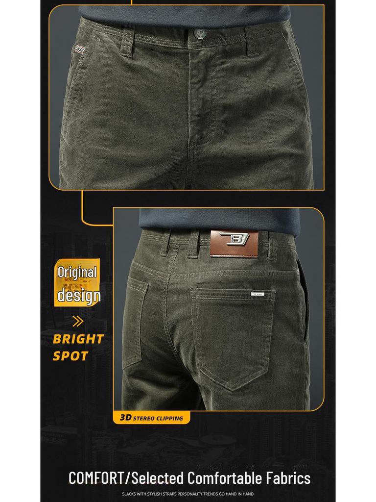 Pantaloni casual de catifea verde militar de înaltă calitate pentru bărbați - Croială dreaptă, largă pentru toamnă/primăvară