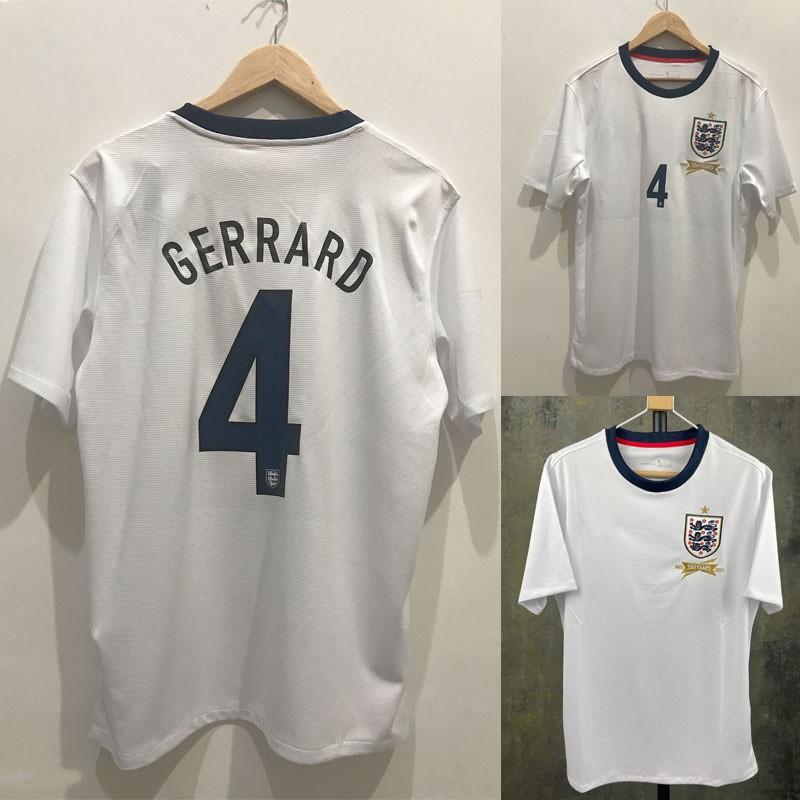 Maglia da Calcio Retrò Inghilterra Stile 2006 Lampard 18 Rooney 10 Gerrard 4 Misto Cotone Bianco Maglia da Calcio Uomo Donna Adulto