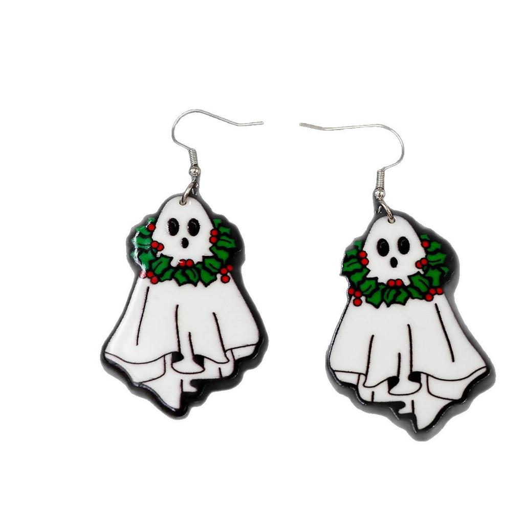 Acrylic Halloween Ghost Earrings - Cute and Simple Cartoon Design for Christmas
