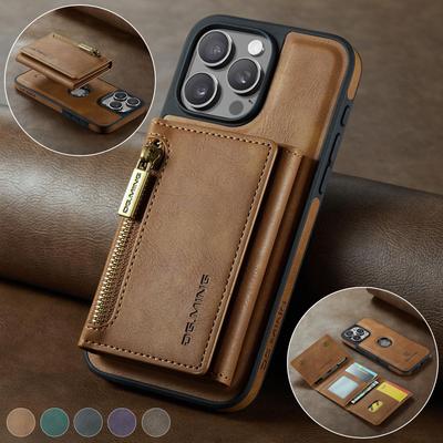 Reißverschluss Abnehmbar Magnetisch Leder Handy Geldbörse Hülle Ständer Für iPhone 17 Air 16 15 Plus 13 12 Pro Max Samsung S25 S24 S23 Ultra Google Kartensteckplatz Abdeckung