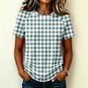 Women's Casual Raglan Sleeve Short Sleeve Top Crew Neck Checkered Print Lightweight Soft Fabric Blouse for Everyday Wear