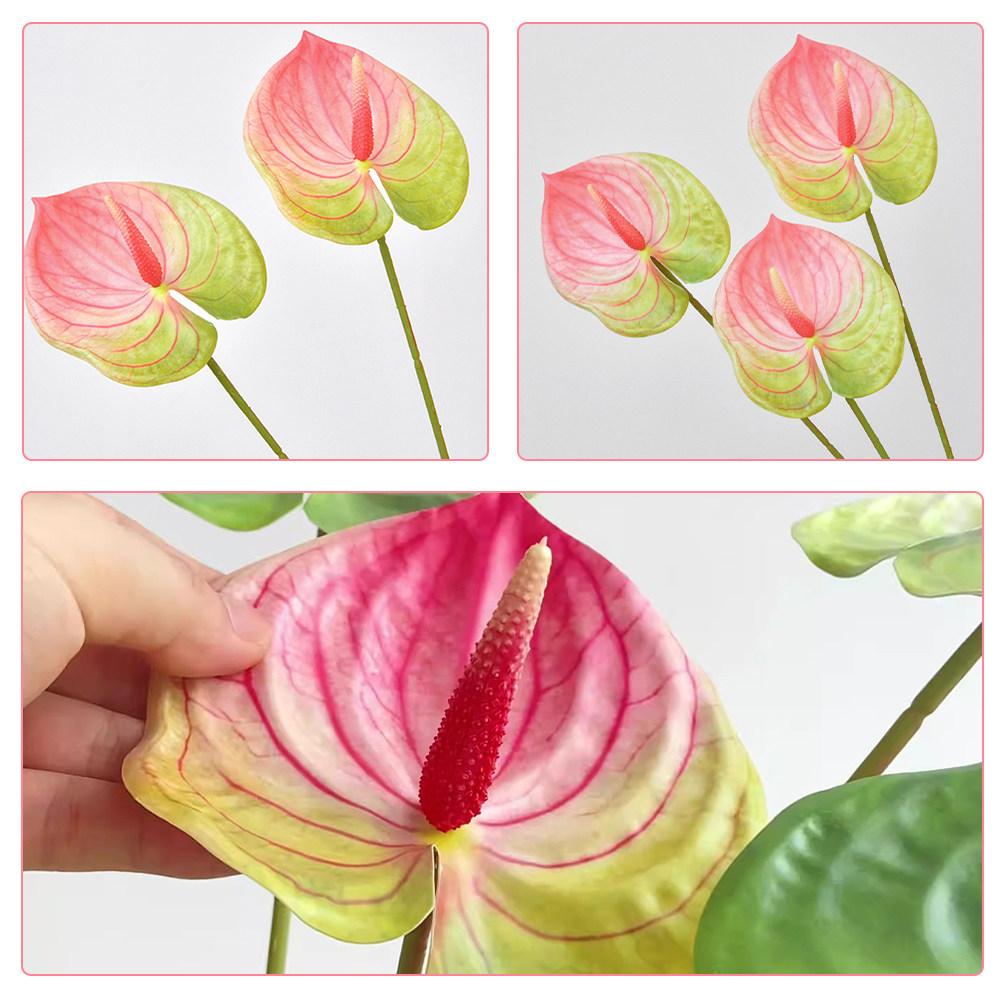 6Pcs Artificial Anthurium Flower Bouquet Lifelike Plastic Stem Decor for Wedding Party Bedroom Living Room Photo Prop