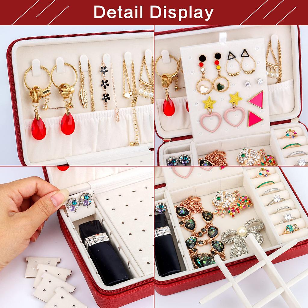 Jewelry Box for Girls Women Small Faux Leather Travel Jewelry Case with Zippers Jewelry Organizer for Rings Earrings Necklace