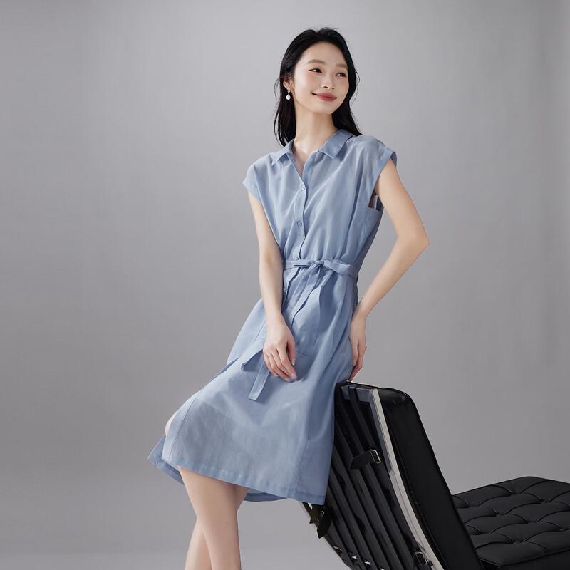SOFSIL Elegant Silk-Blend Lapel Collar Midi Dress M