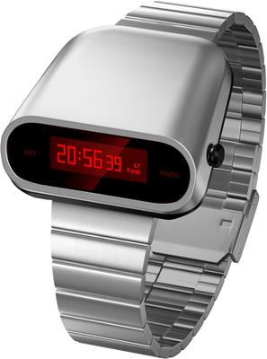 BENLYDESIGN Unique Metal Watch, OLED Display Men's Digital Watch with Lift-to-Wake Screen, Stainless Steel Strap, Silver and Red. Vintage, Retro,