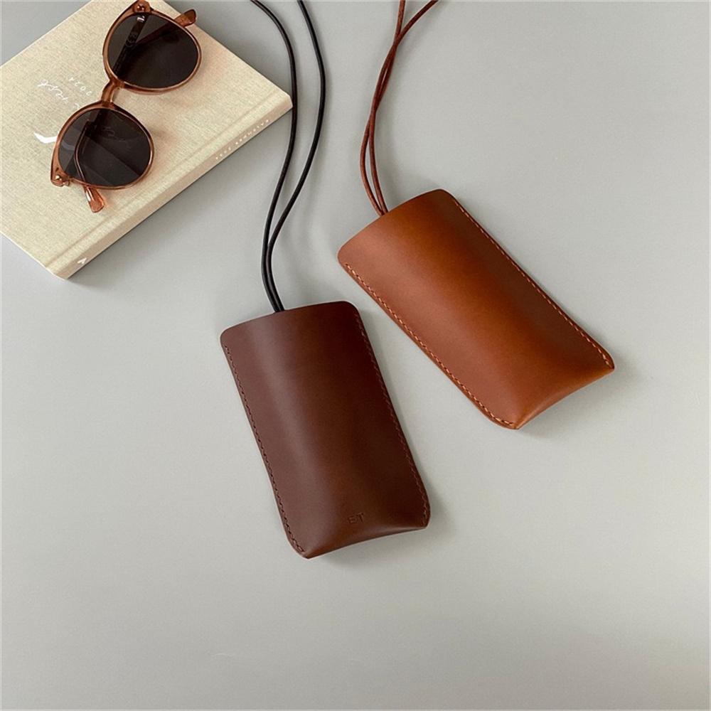 PU Leather Lanyard Glasses Bag Solid Color Hanging Neck Sunglasses Storage Bags Eyeglasses Holder Women Men Travel Eyewear Case