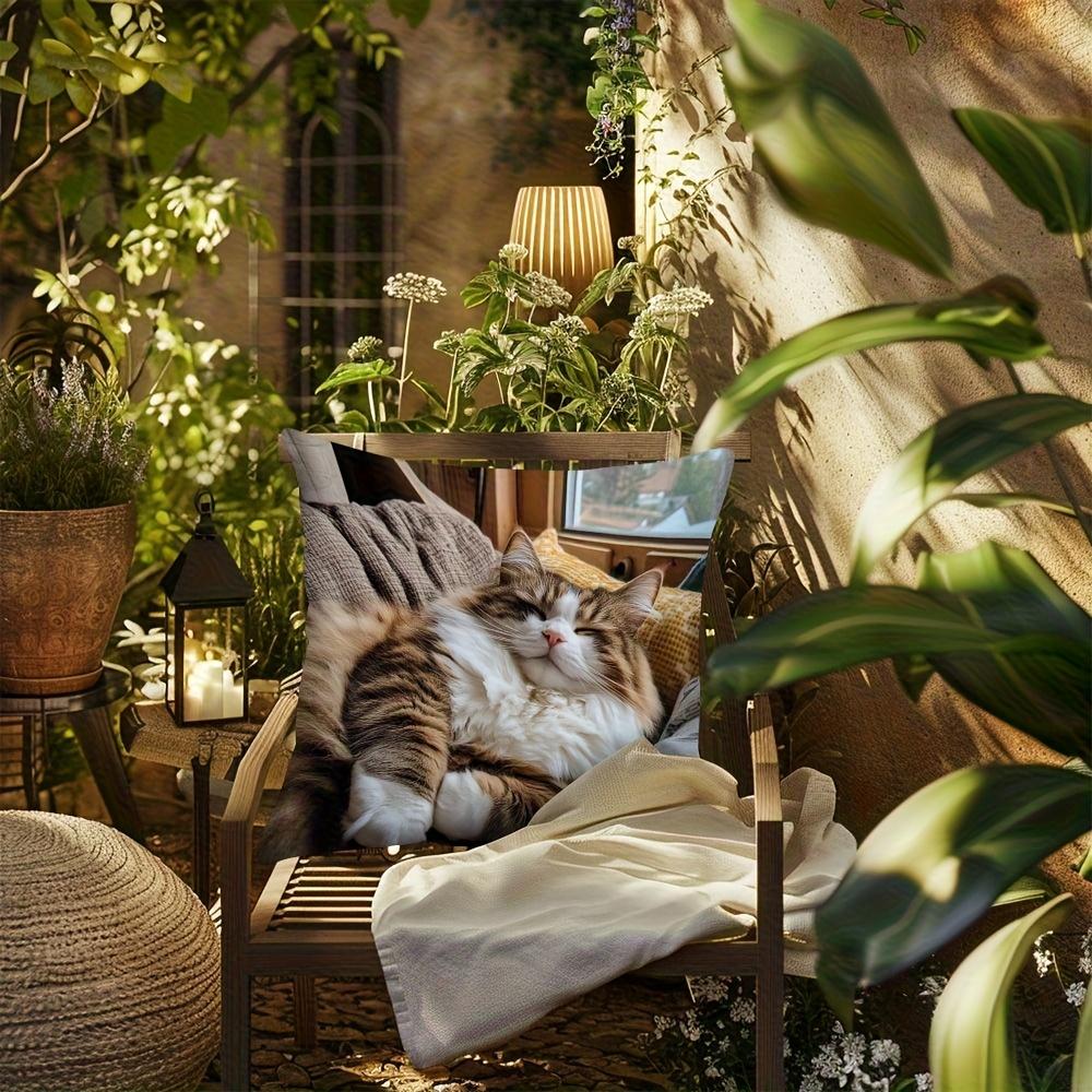 2D flat- Cozy Sleeping Fluffy Tabby Cat Throw Pillow Cover Warm Home Decor Cushion Case for Sofa Bedroom
