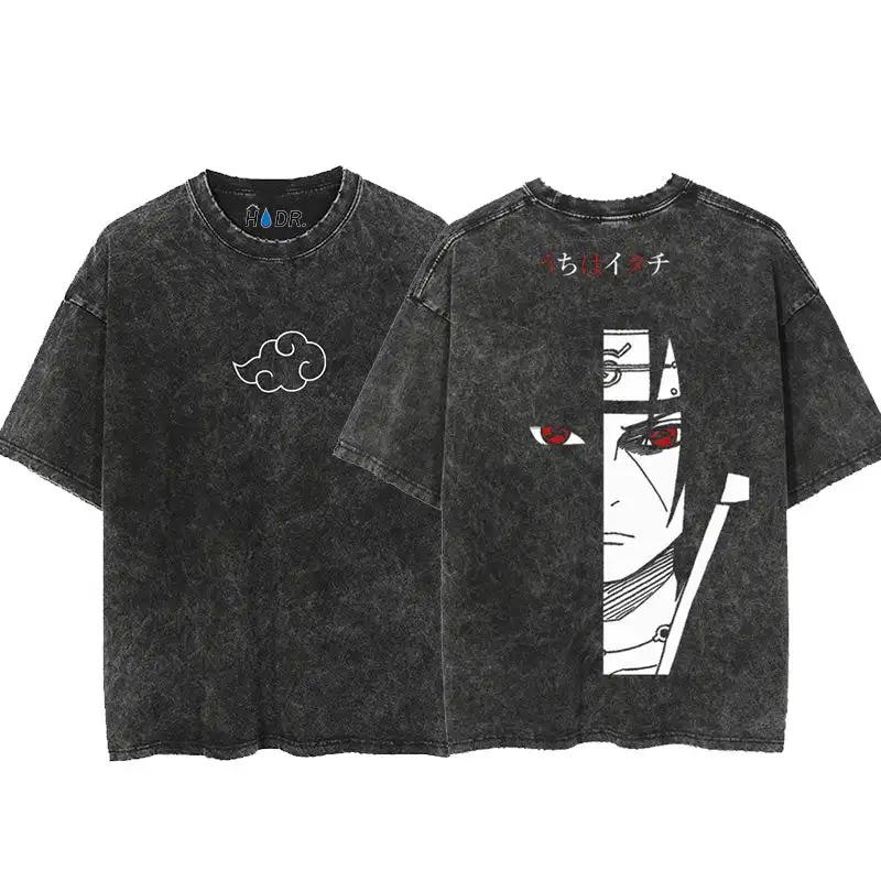 

Harajuku Streetwear Washed TShirt Japanese Anime Naruto Tshirt Double Sided Cotton Tees Tops Men Short Sleeve Vintage Tshirt S